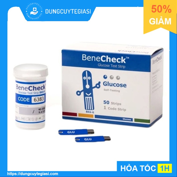 Que thử Glucose máy đo đường huyết Benecheck Plus (50 que)