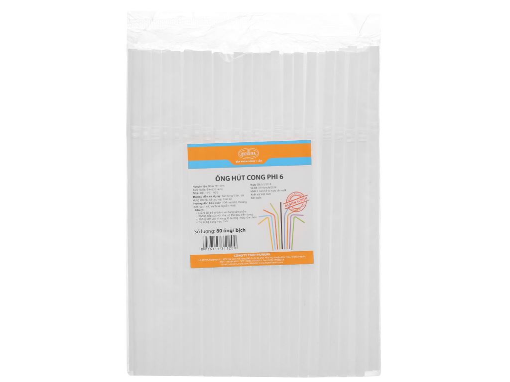 Ống hút nhựa cong Hunufa 20cm (80 cái)