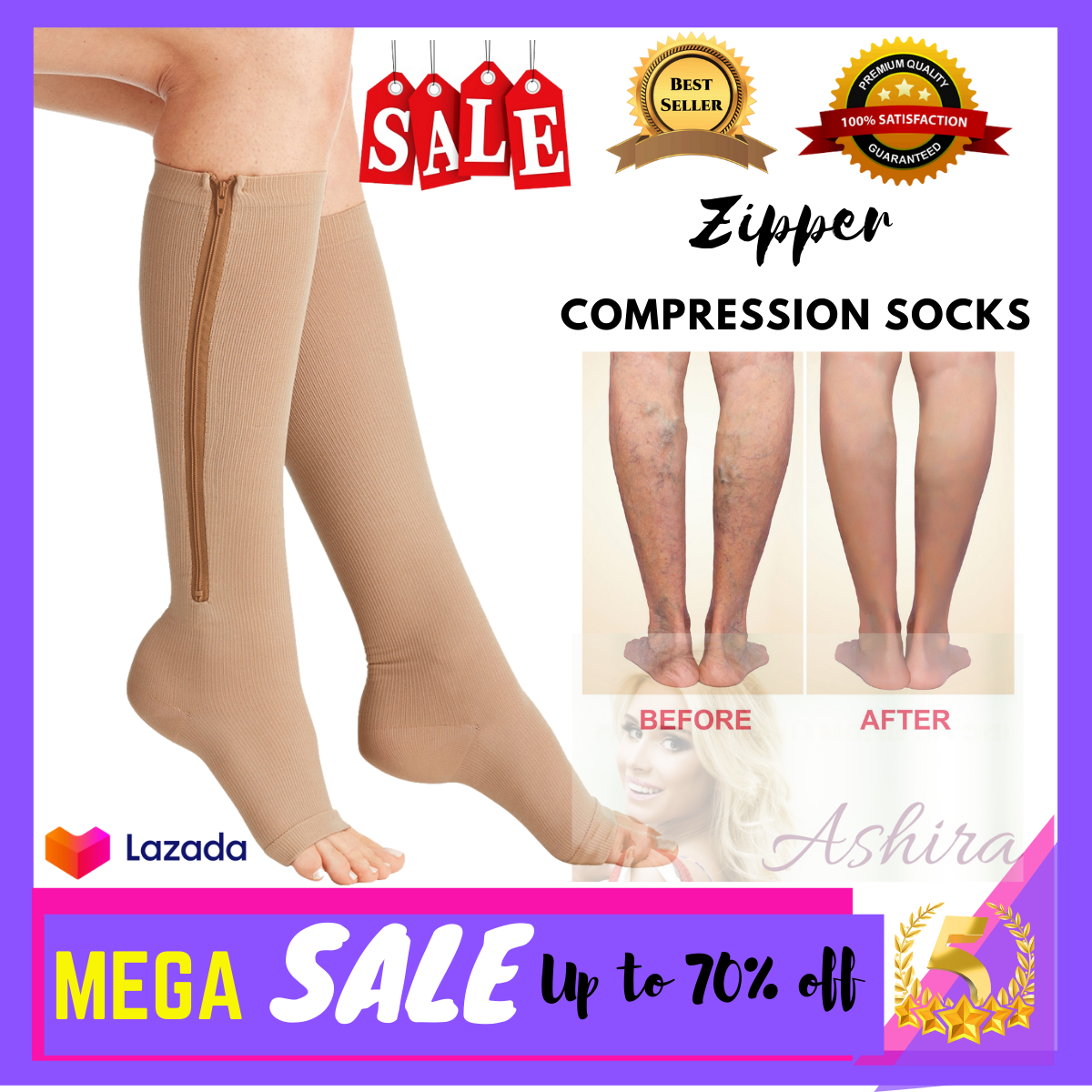 Authentic Zipper Compression Socks Zip 