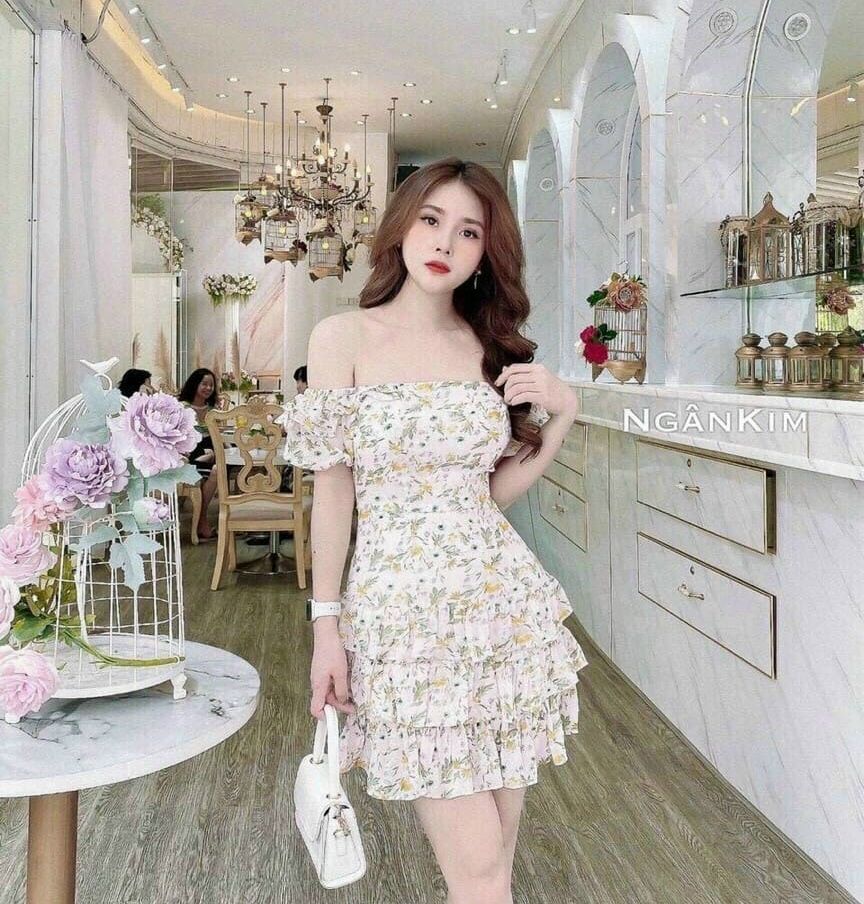 [Mẫu Mới]Đầm nữ kiểu dáng lụa hoa trễ vai chất liệu lụa cao cấp sành điệu thời trang HARI