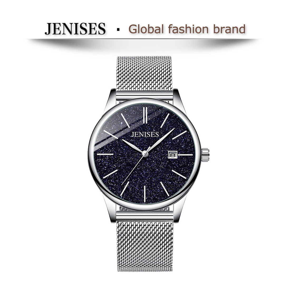 Men's watch Quartz Casual JENISES - Calendar Exquisite Fashion Waterproof Luxury watches Holiday gift Mineral glass Metal strap [014]