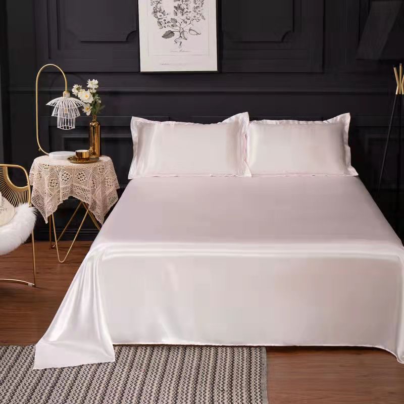 【Summer Ice Silk Bed Sheet + Pillowcase】Summer Bed Sheet Pillowcase Set , Summer smooth bed sheets, Cool ice silk Bed sheets, soft and comfortable, Thin bed sheets, Size: single / queen / king