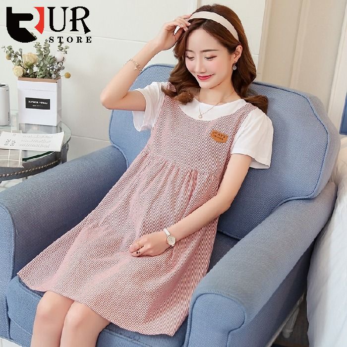 cute korean dress for pregnant Maternity Dress Korean Fashion Casual Maternity Wear Plus Size Pregnant  Women Clothes Long Midi Dress With Pockets Cotton Babydoll Maternity Wear  Polka Dot Round Neck Dress - Lazada