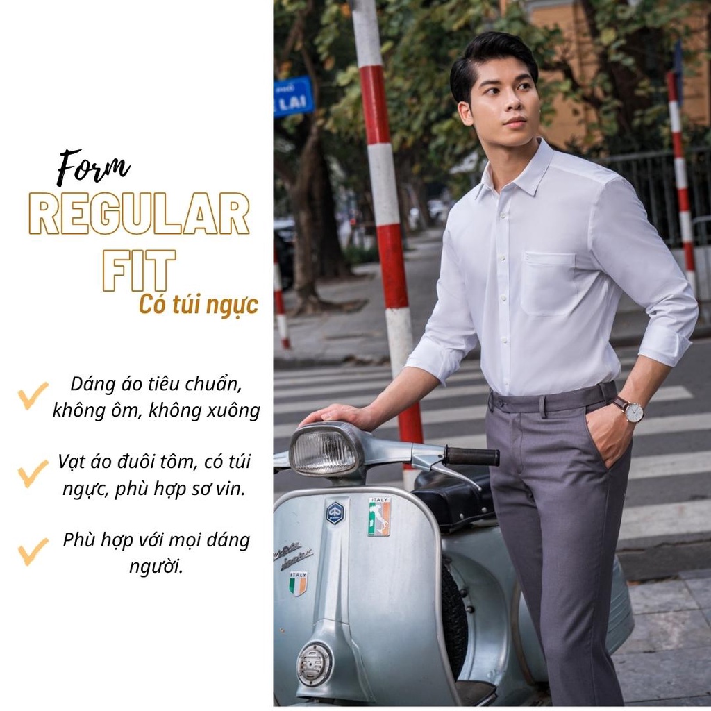 OWEN - Áo sơ mi trắng dài tay Owen chất Sồi , Áo sơ mi trắng dài tay nam Slimfit Regularfit