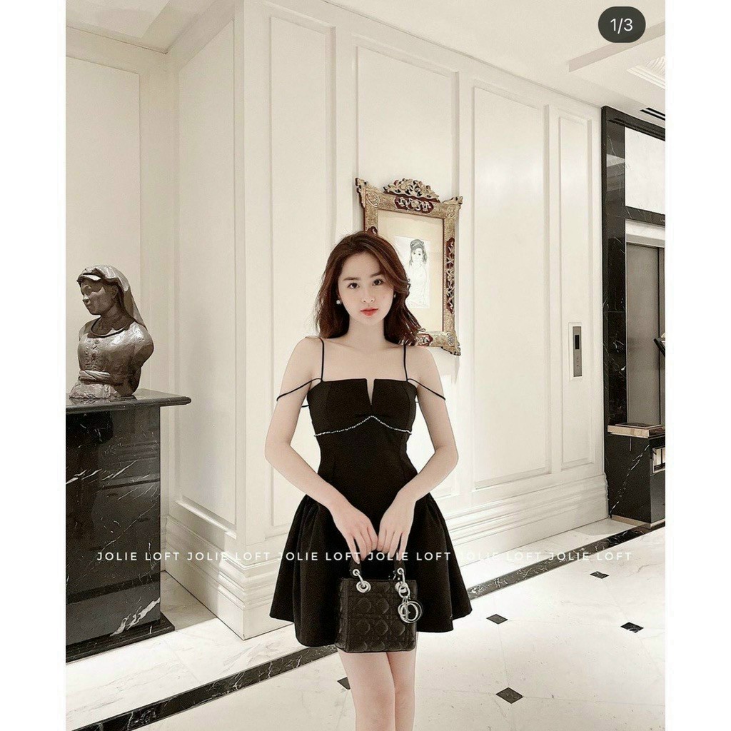 Đầm Xòe Dây Đính Dây Đá (có mút) Sang Chảnh