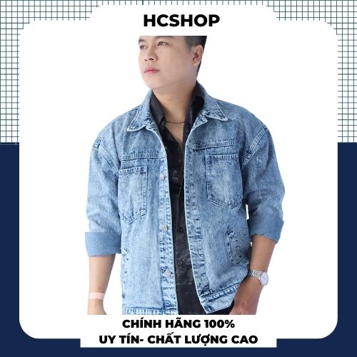 Áo khoác jean nam form rộng - áo khoác big size màu xanh cơ bản đủ size từ 50- 120kg