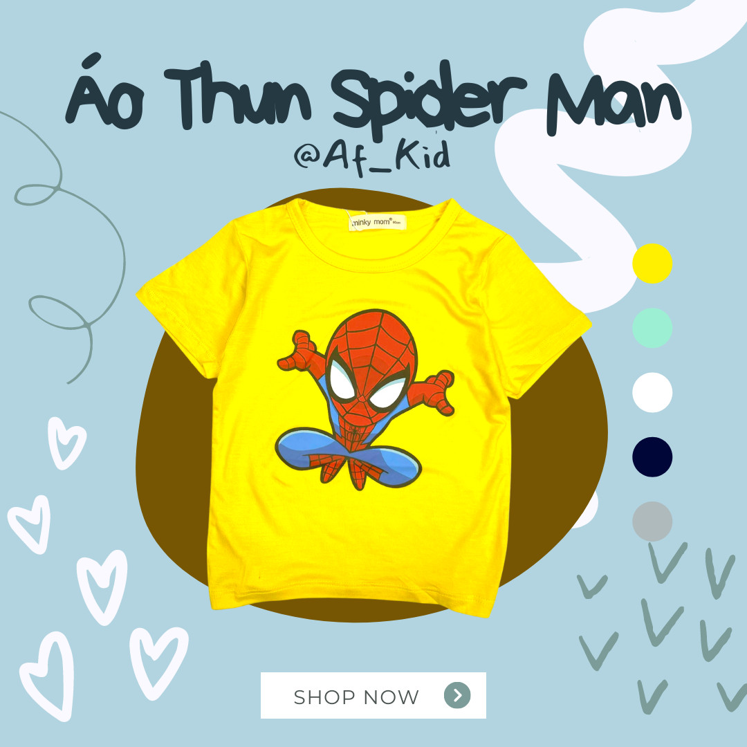 Áo phông Minkymom cho bé hình Spider Man - Người nhện siêu mát mùa hè 6-19kg