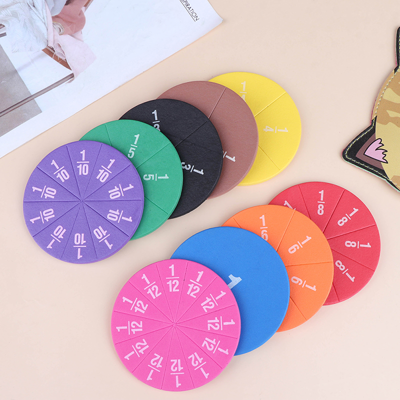 TIFUNI Rainbow Sponge Round Fraction Tiles Early Education Learning Counting Math Toy