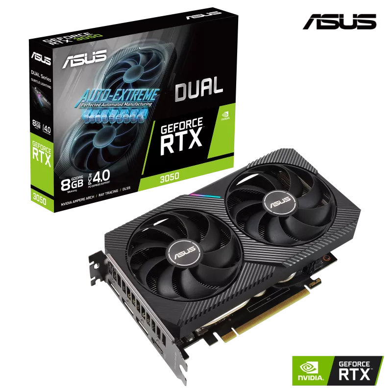 ASUS Dual GeForce RTX™ 3050 8GB GDDR6 with two powerful Axial-tech fans ...