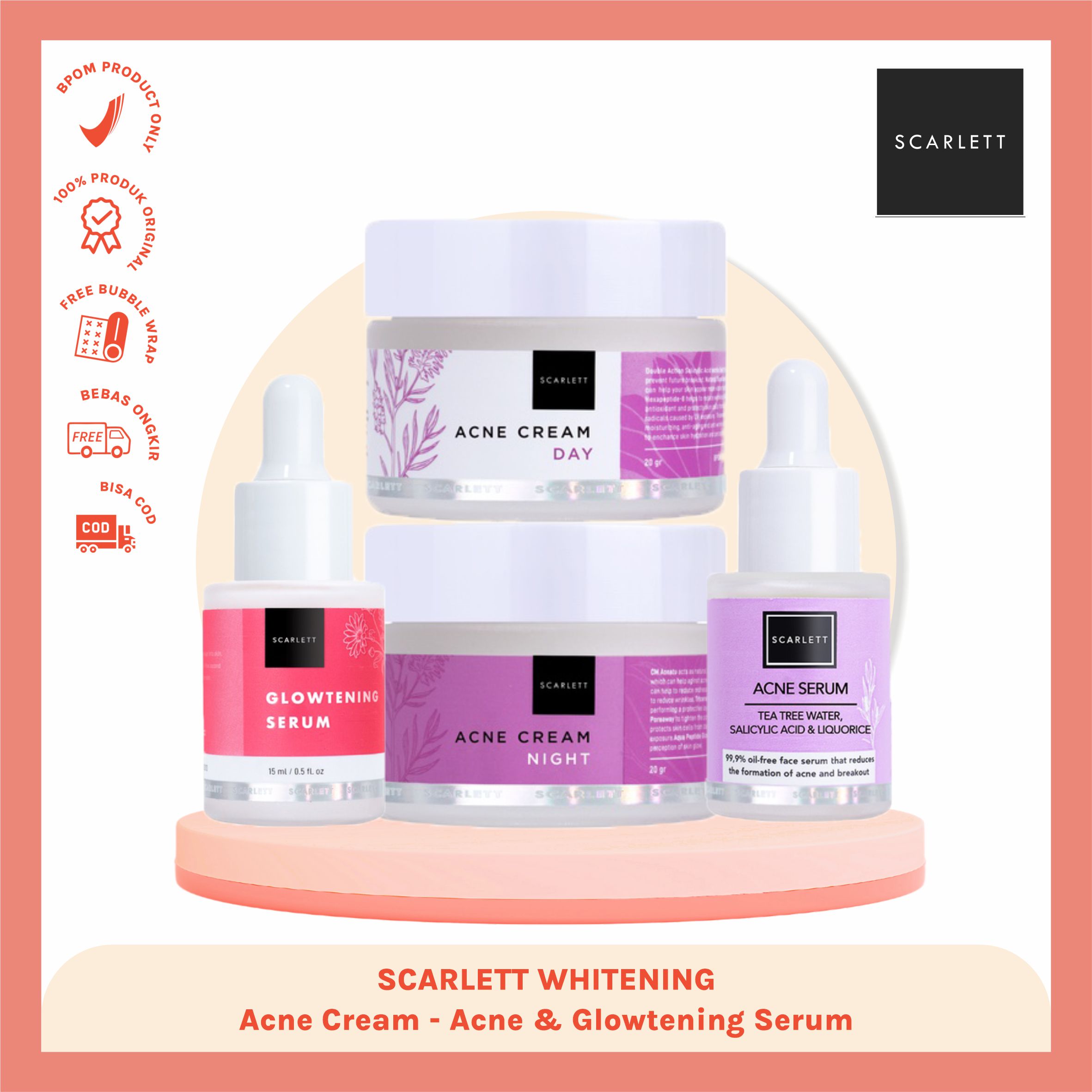 PAKET 5pcs SCARLETT WHITENING ACNE SERIES PAKET 3in1 SCARLET PAKET 
