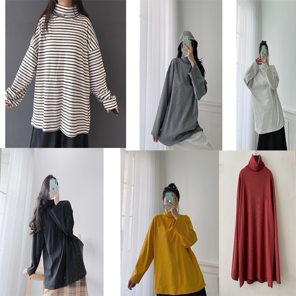 Áo cổ lọ, dáng rộng, tay dài