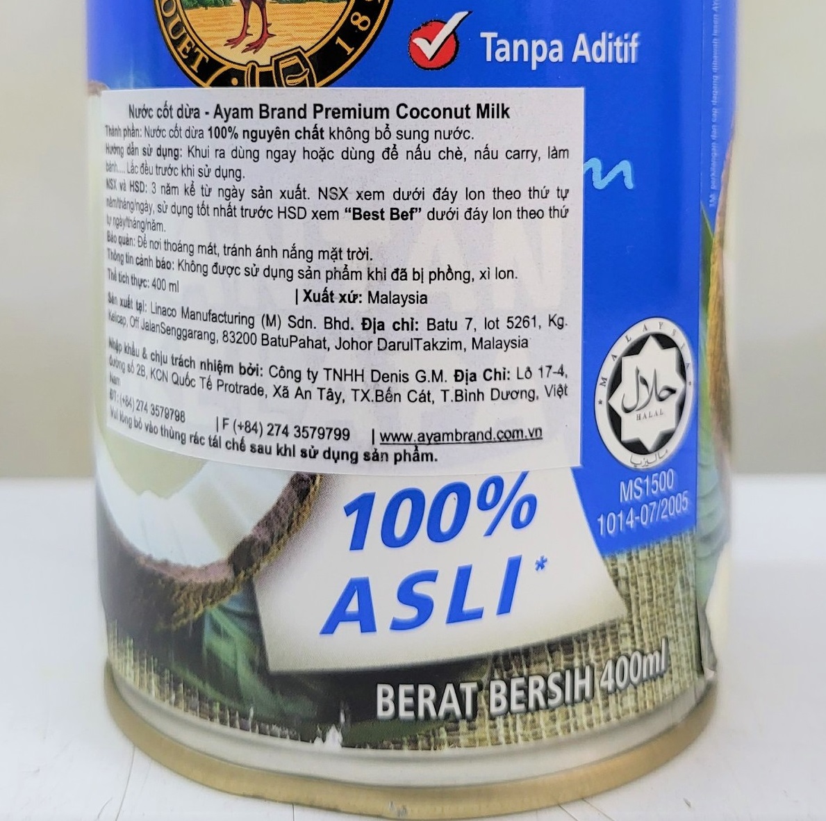 [Hộp 400ml – XANH ĐẬM] NƯỚC CỐT DỪA 100% NGUYÊN CHẤT [Malaysia] AYAM Premium Coconut Milk (halal)