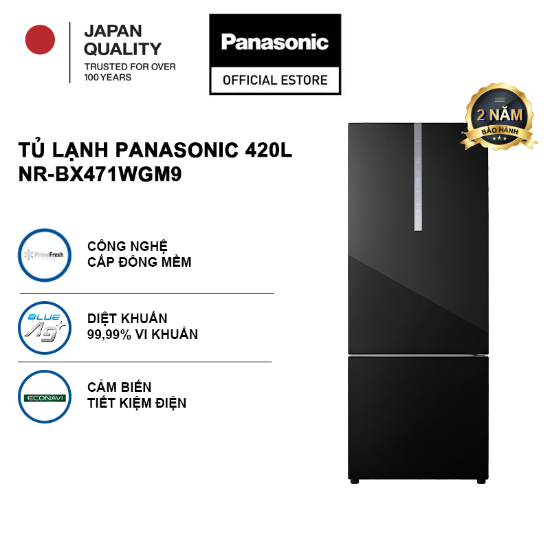 [Trả góp 0%] Tủ lạnh Panasonic Ngăn đông mềm diệt khuẩn 420L NR-BX471WGM9 - Tiết kiệm điện với bộ đa cảm biến Econavi - Mặt gương - Bảo hành 2 năm