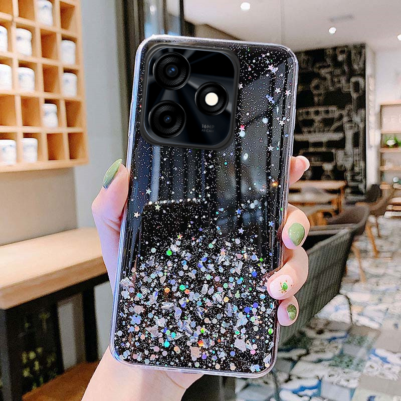 For Tecno Spark Go 2024 2023 2022 Phone case Glitter Bling Sequins Starry Sky Transparent Soft Full Stars Moon for Tecno Spark Go 2023 2022 2024 Back Cover. 