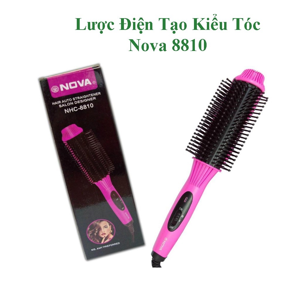 [TẶNG QUÀ] Lược Điện Uốn Tóc Đa Năng NOVA. Lược điện sấy cúp chải thẳng Nova 8810 (Hồng)