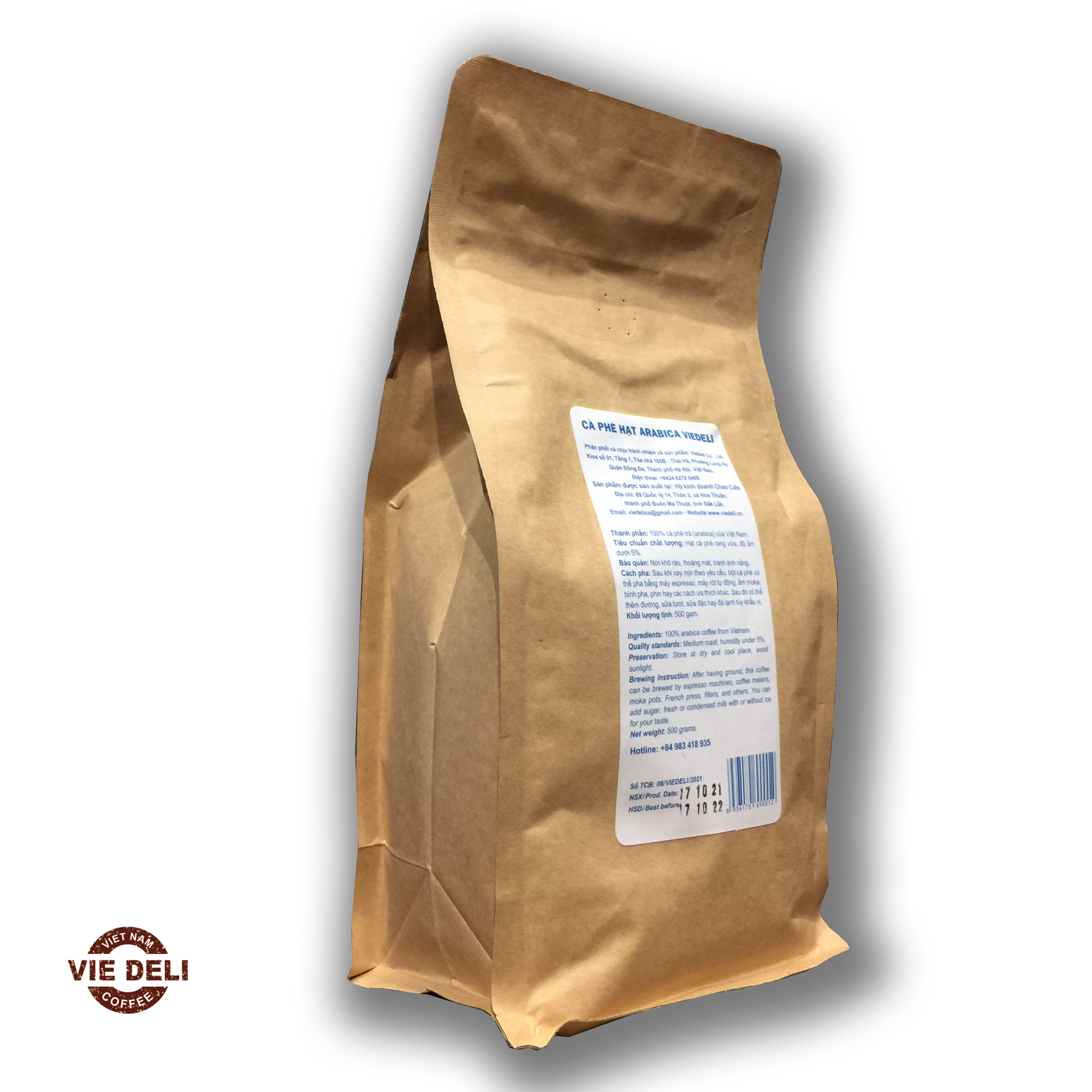 Cà phê hạt Arabica Viedeli, túi 500g