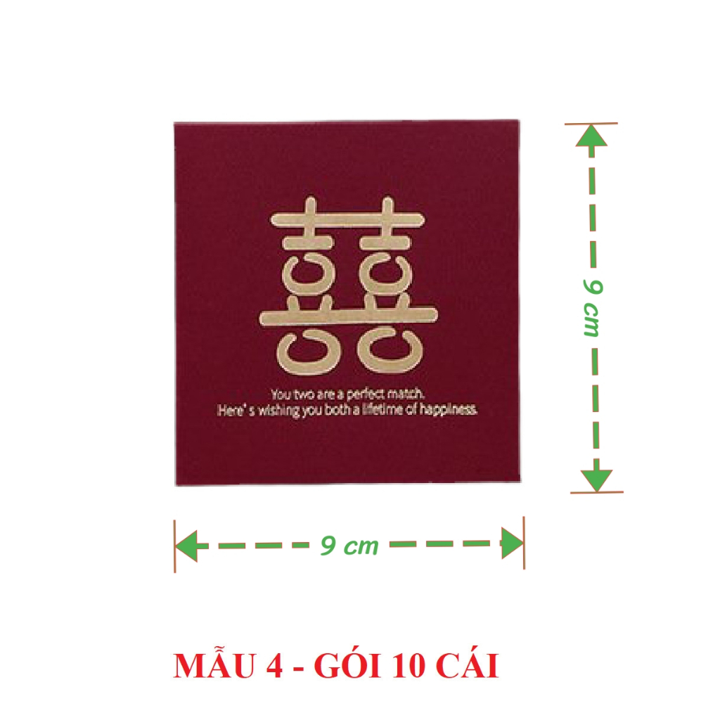 Set 10 bao lì xì song hỉ màu đỏ may mắn, bao lì xì đám cưới