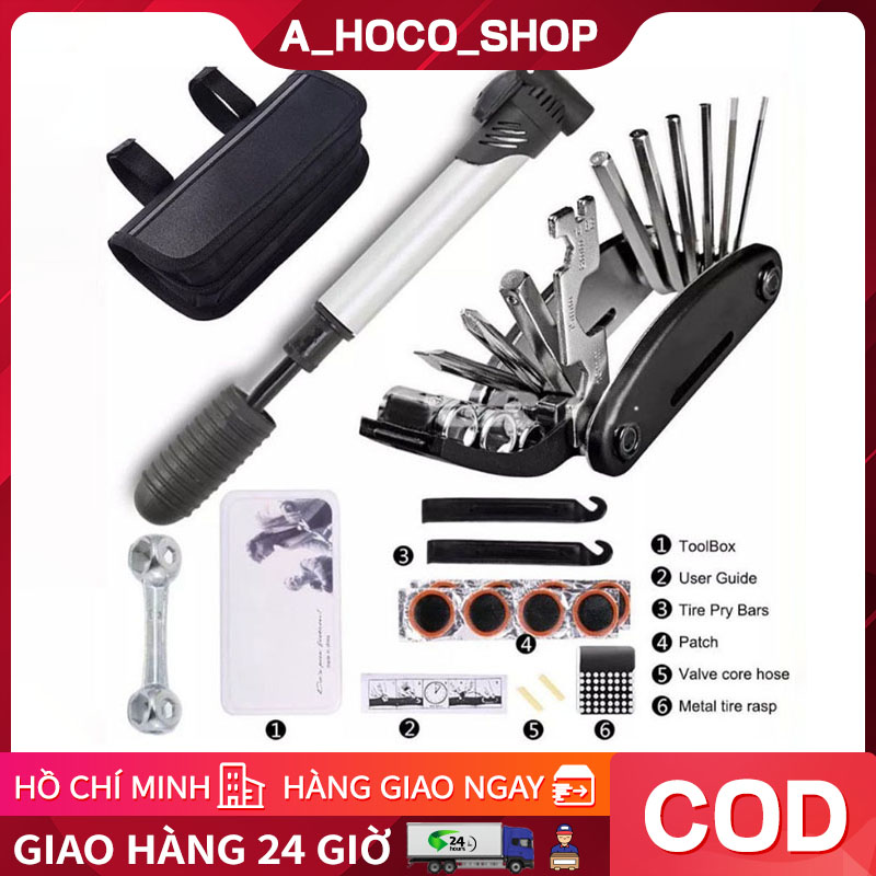 Bộ dụng cụ sửa chữa xe đạp kèm hộp vá lốp đa năng gắn treo khung sườn xe-dụng cụ sửa chữa xe đạp đạp