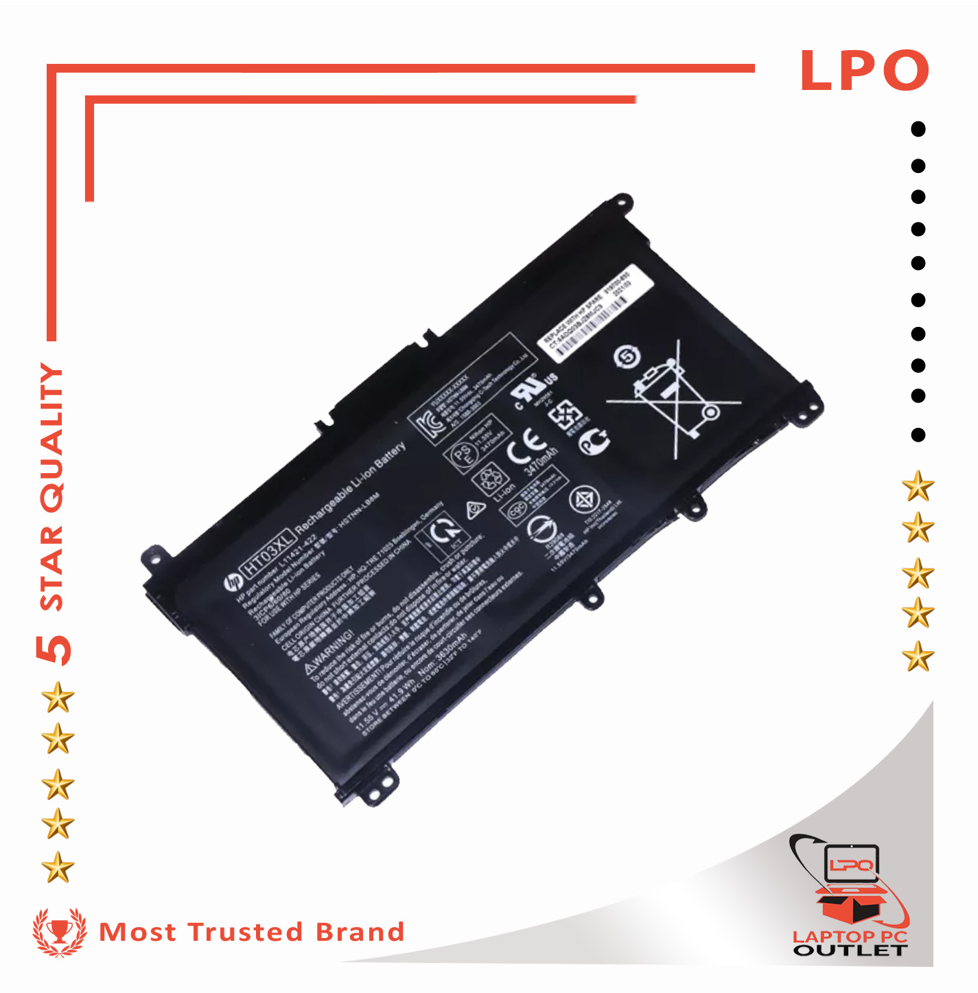 [LPO] LPO Brand HP Laptop Battery HT03XL Compatible with HP Notebook 14
