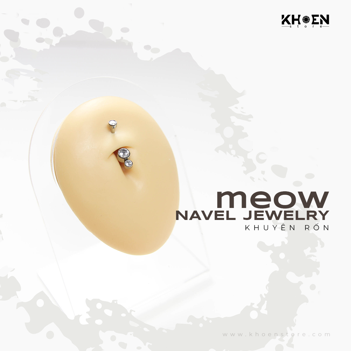 ( 1 chiếc ) Khuyên Rốn 2 hạt đá - Titan - Khoen Store