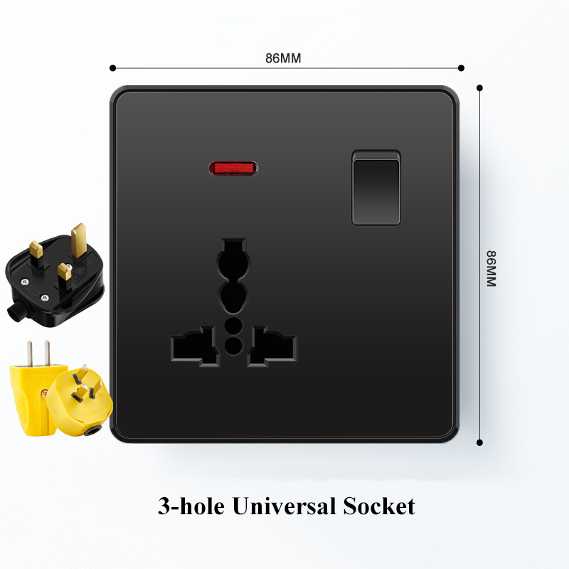 LSG Universal Wall Outlet With switch Black PC Flame Retardant Plastic Panel 13A 250V