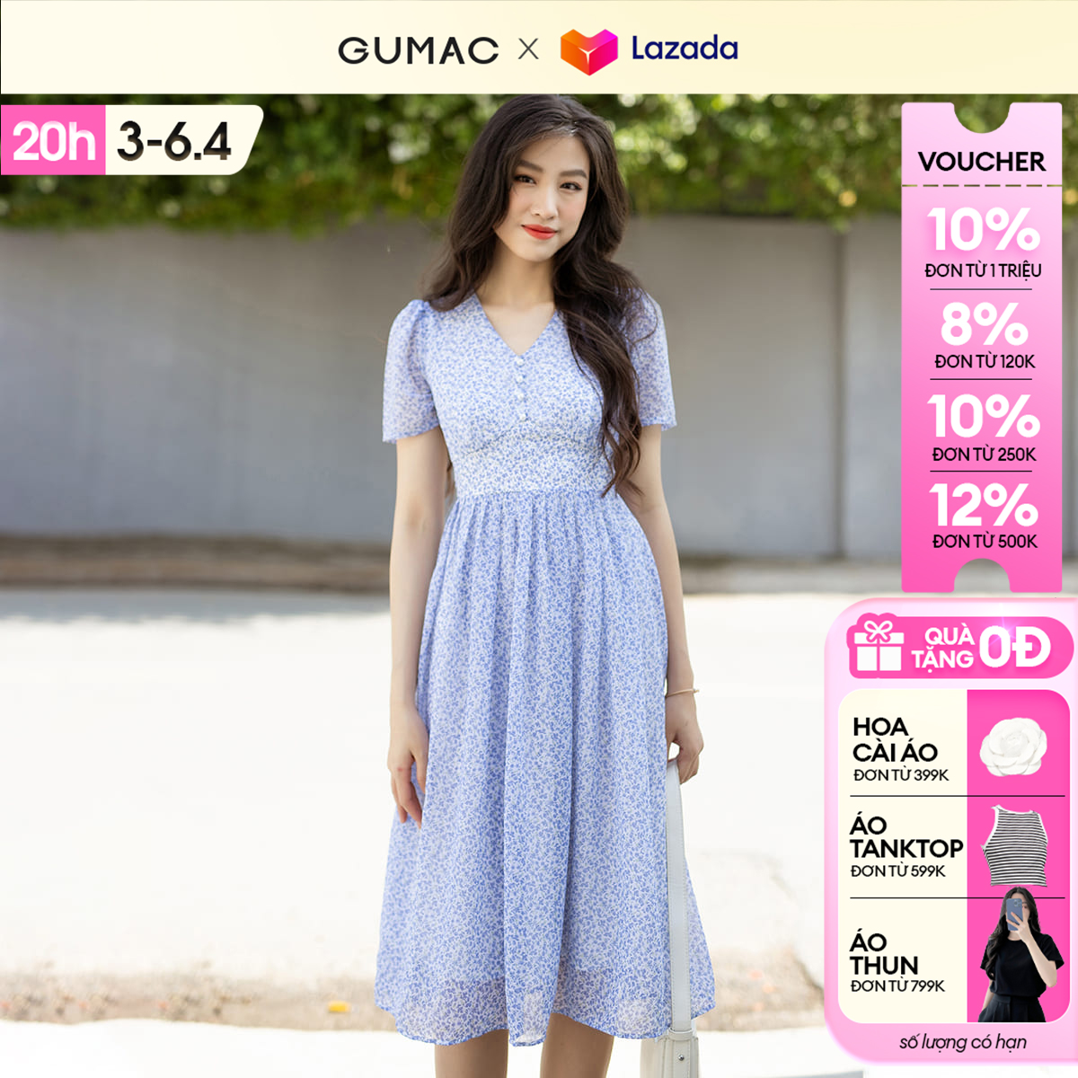 [15 - 17.6 |Voucher 8-15%] Đầm nữ xòe xếp ly thời trang GUMAC DD07030
