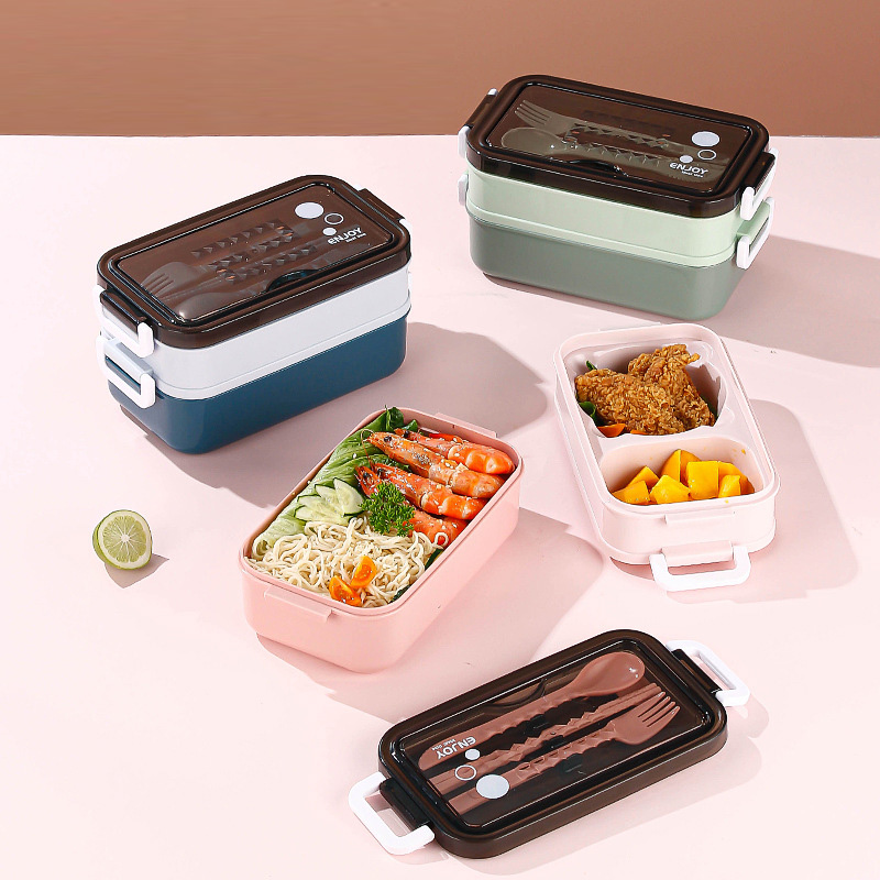 Plastic lunch box lunch box multilayer office car student office workers microwave heating frame double lunch box.