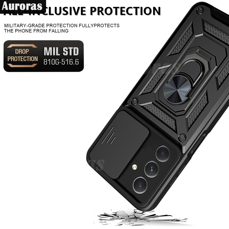 For Samsung Galaxy A16 Phone Case Camera Lens Protector Shockproof Armor Iron Metal Car Ring Kickstand Bracket Casing for Galaxy A16 Cover Casing HP. 