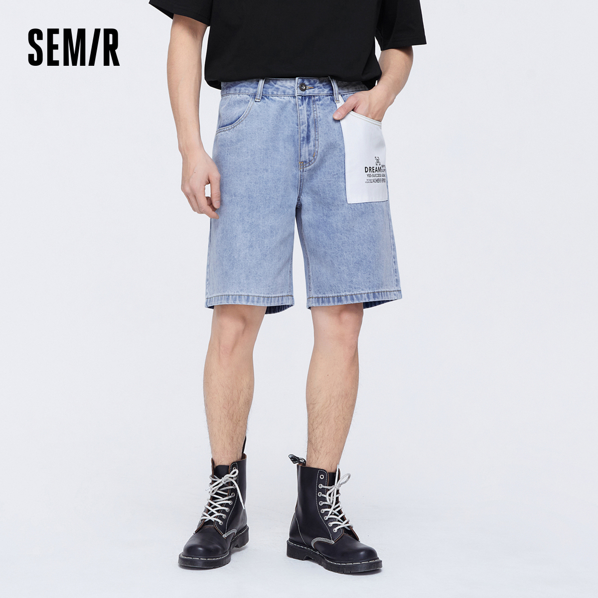 Semir jeans men 2024 summer new trend korean print men's classic retro washed five-point pants
