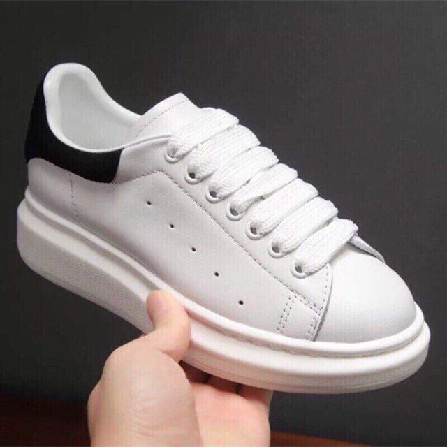 Giày da sneaker nam nữ gót nỉ đế độn dây bản to