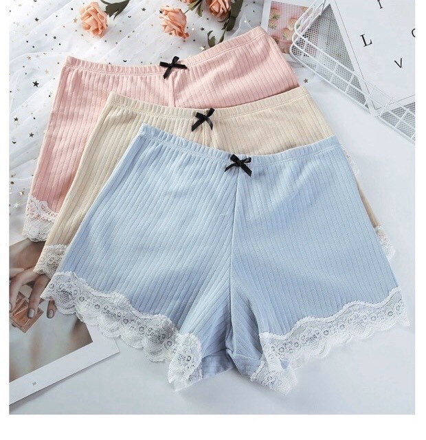 Quần váy trơn cotton tăm chân ren 044
