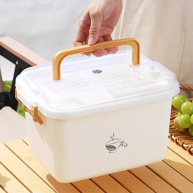 KS Tea Set Tea Storage Box Drainage Dustproof Storage Box Portable Outdoor Multi-Function Storage Box (Tea Set Not Included)