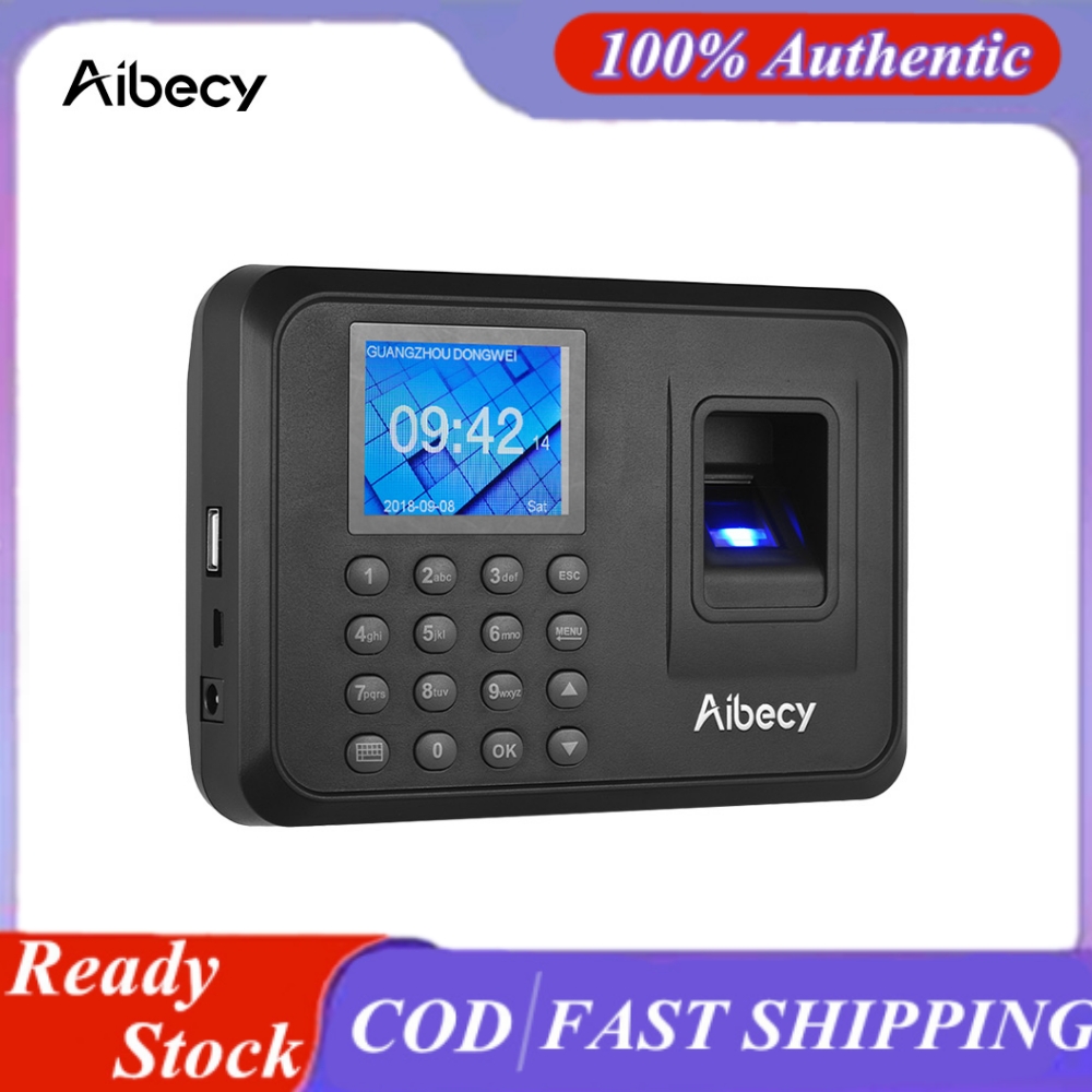 Aibecy Biometric Fingerprint Password Attendance Machine Multi-language with 2.4 inch LCD Screen Employee Management Time Clock Checking-in Recorder Support U Disk to Download Data