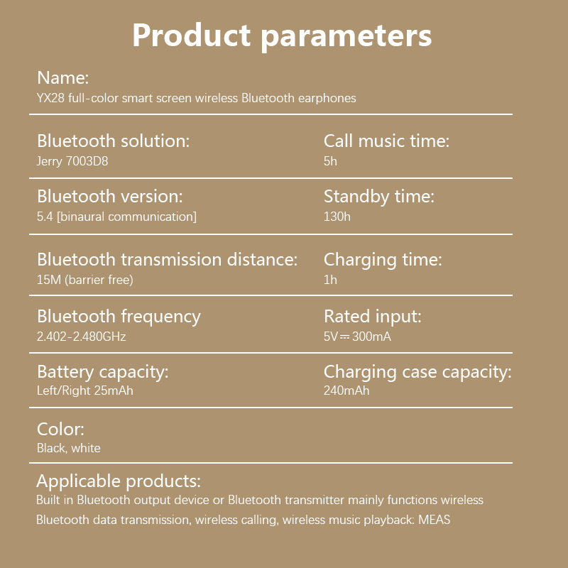 YX28 Bluetooth 5.4 Wireless Earphones LCD Color Screen ENC Active Noise Cancelling TWS Sports Earbuds 16 National Languages. 