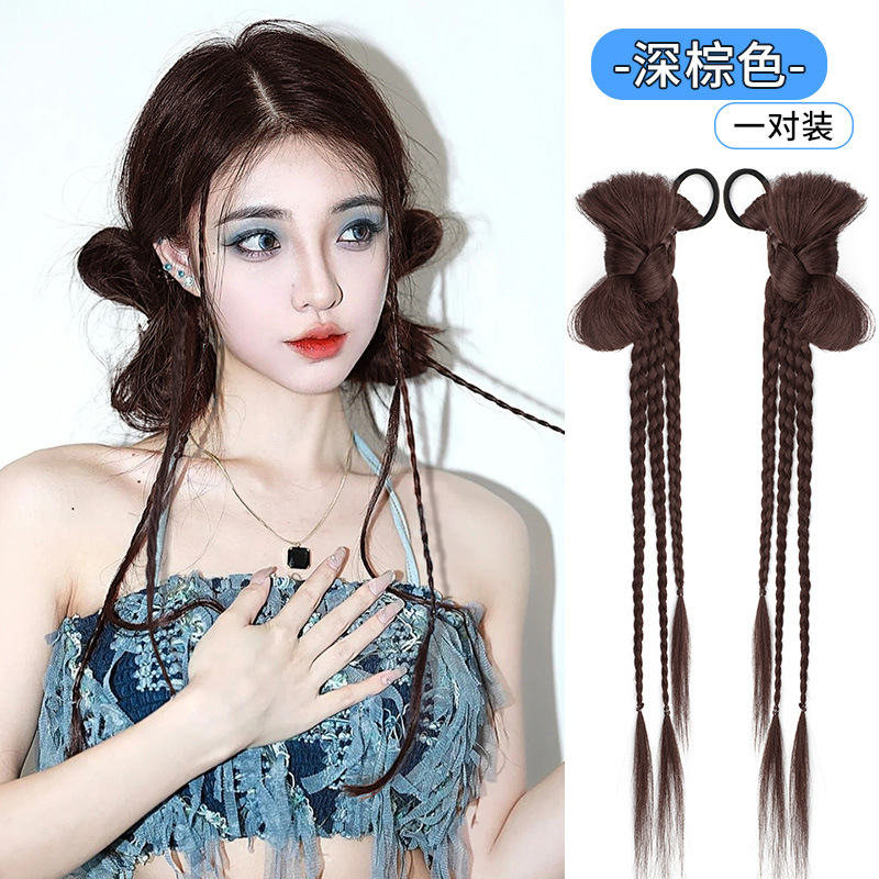 Tóc giả bím tóc nơ đấm bốc 2 bên nơ kiểu tiểu thư - cd75
