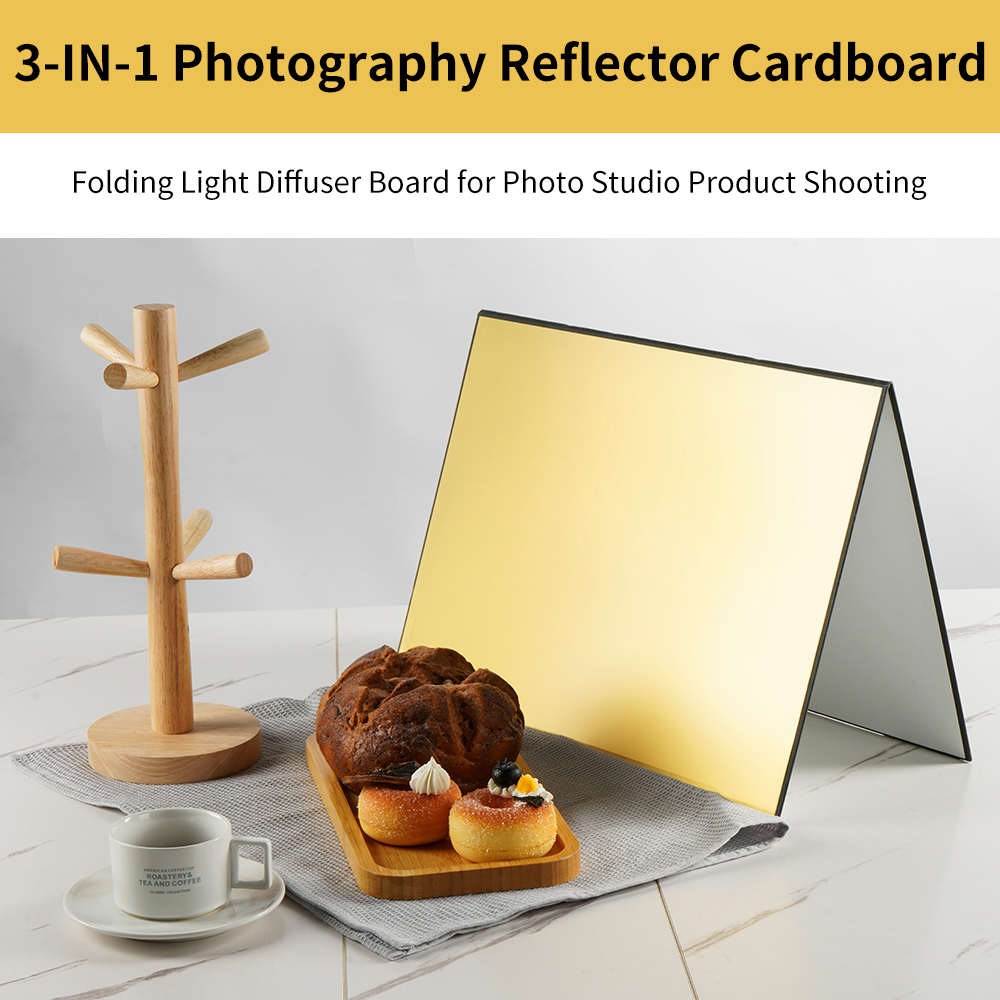 Selens Bìa Cứng Chụp Ảnh Phản Xạ Ánh Sáng 3 Trong 1 17X12 Inch, Bảng Khuếch Tán Ánh Sáng Có Thể Gập Lại Trong Studio Để Chụp Ảnh Sản Phẩm Tĩnh Vật Và Thực Phẩm-Màu Đen, Trắng Và Vàng Kim