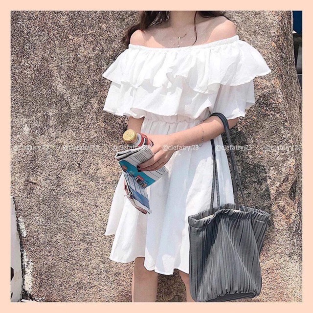 [ SIÊU HOT + FREE SHIP ] Váy trễ vai siêu xinh vải lụa mềm mịn tôn dáng