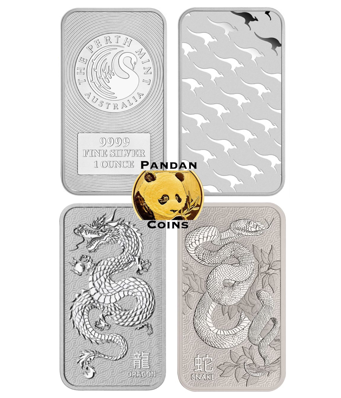 1oz Perth Mint 9999 Silver Bar Kangaroo / Lunar Dragon / Snake