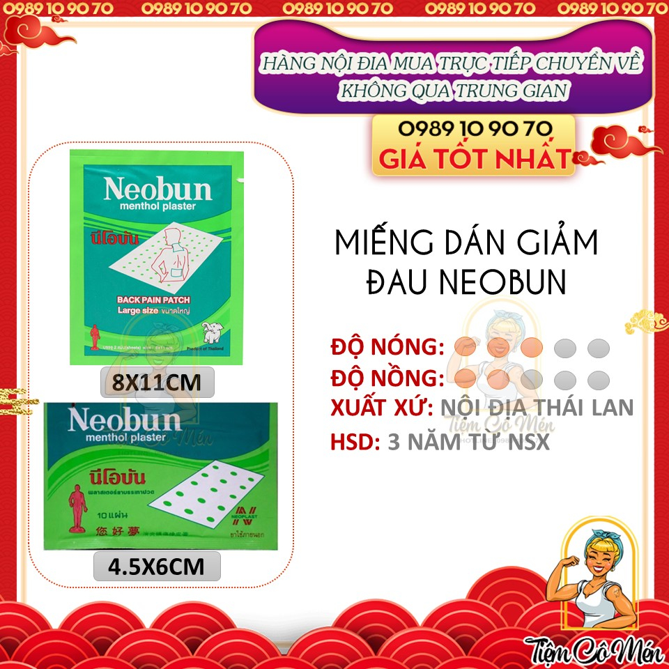 Miếng dán giảm đau Neobun Menthol Plaster Thái Lan - Nội Địa Thái Lan - Đủ Size