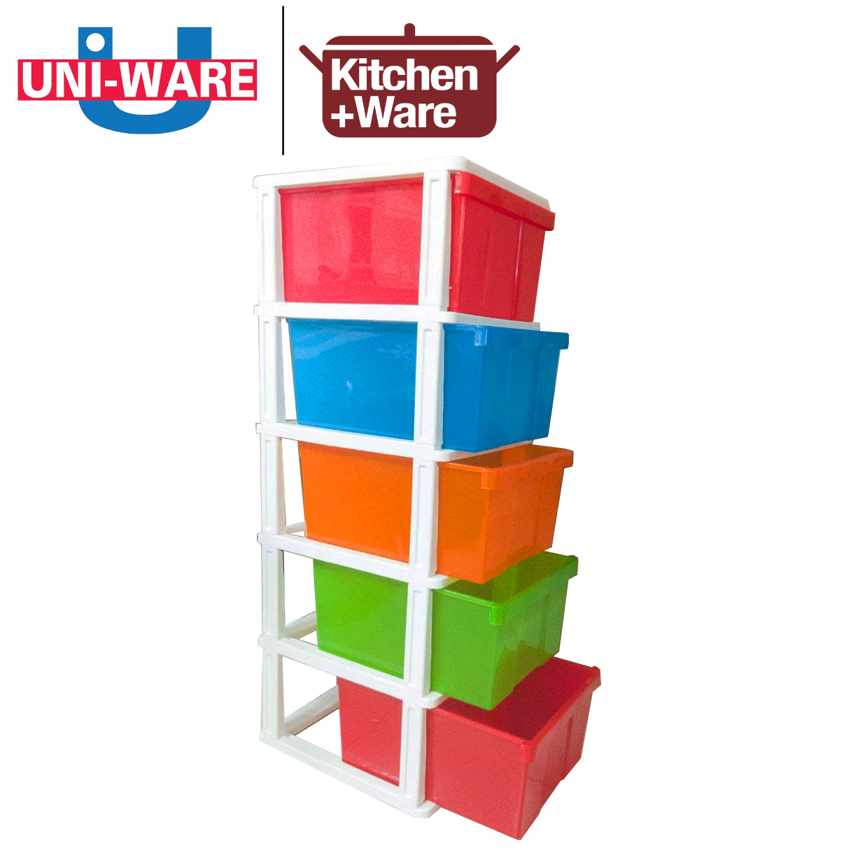UNI-WARE Colorful Drawer Cabinet Set of 4 Tier / 5 Tier / home laundry room office organizer stocker container storage boxes / Made in Thailand