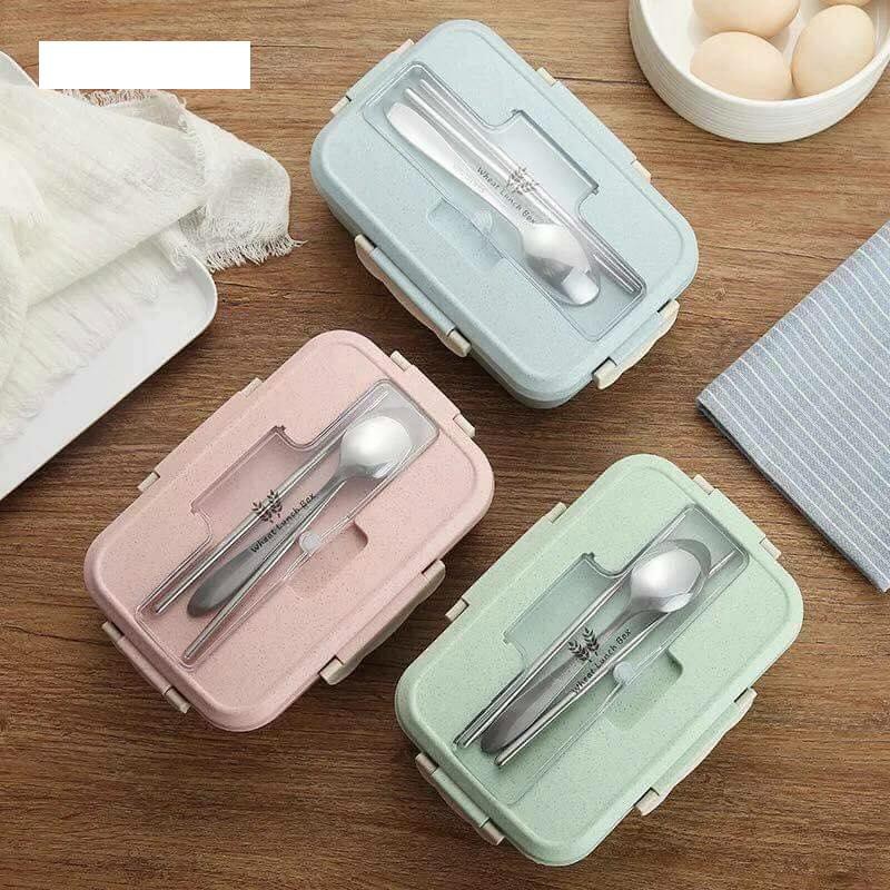 Hộp cơm lúa mạch văn phòng tặng kèm muỗng đũa inox.