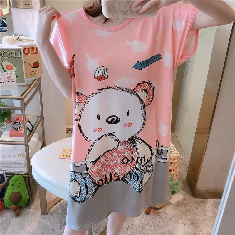 Váy mặc ở nhà cộc tay dáng dài nhiều hình cute, đầm ngủ nữ dáng suông siêu xinh