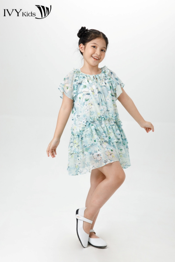 Đầm lụa nhấn bèo bé gái IVY moda MS 48G1506