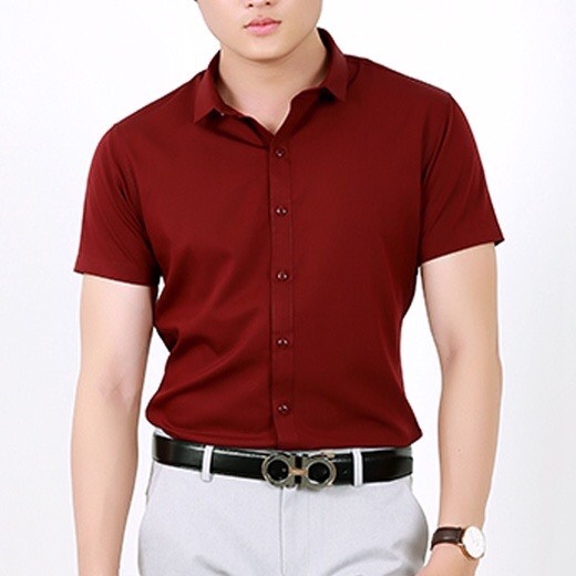 Áo sơ mi nam ngắn tay vải cotton lụa trơn mát body dáng Hàn Quốc đang hot hiện nay