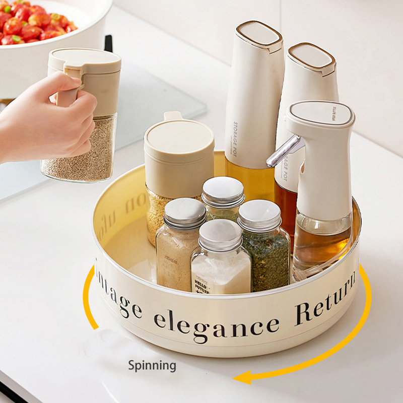 Kitchen rotatable shelf Home desktop multi-function condiment storage tray Oil salt sauce and vinegar bottle seasoning storage box