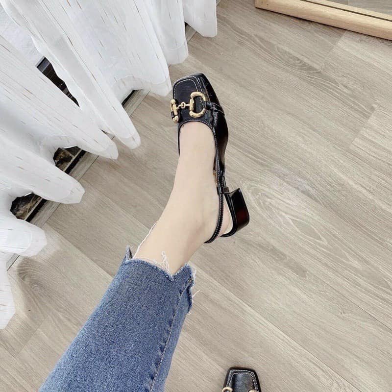 Giày sục nữ đính hạt hồ ly mũi nhọn. Ảnh thật