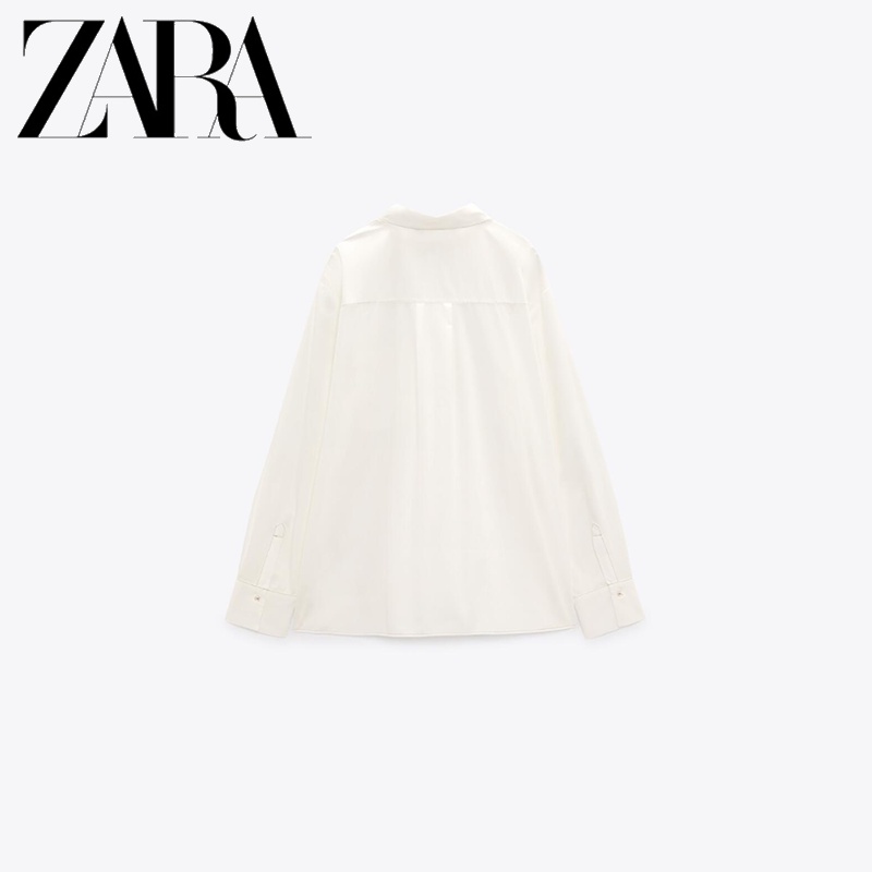 Zara Áo Sơ Mi Vải Lụa Phối Màu Tương Phản Cá Tính Cho Nữ