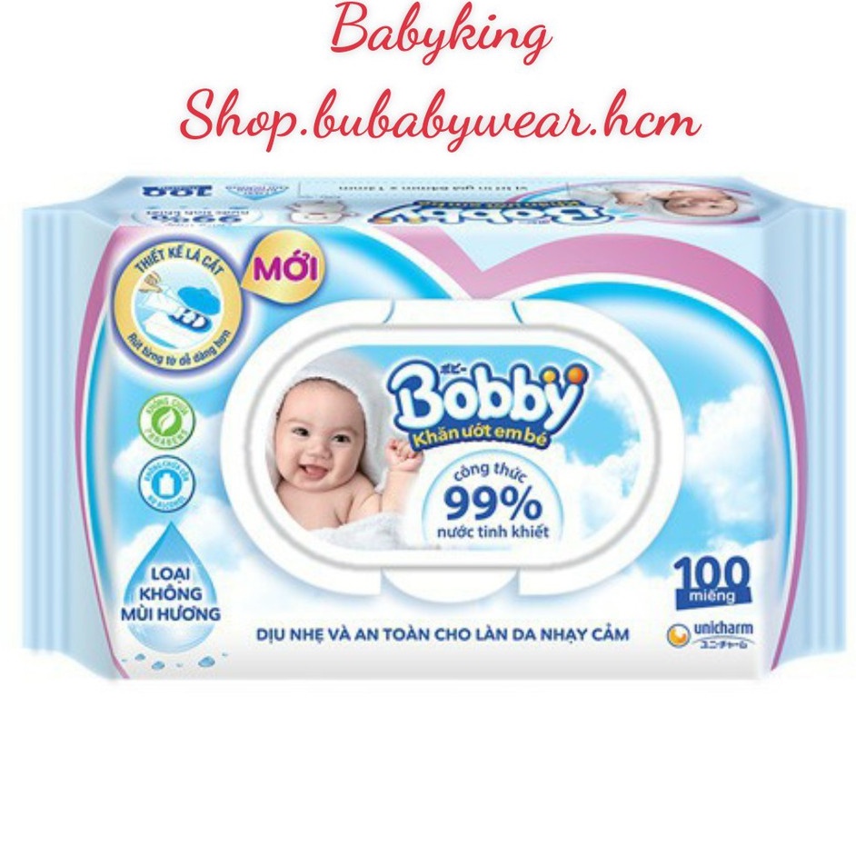Khăn ướt Bobby Care không mùi 100 miếng