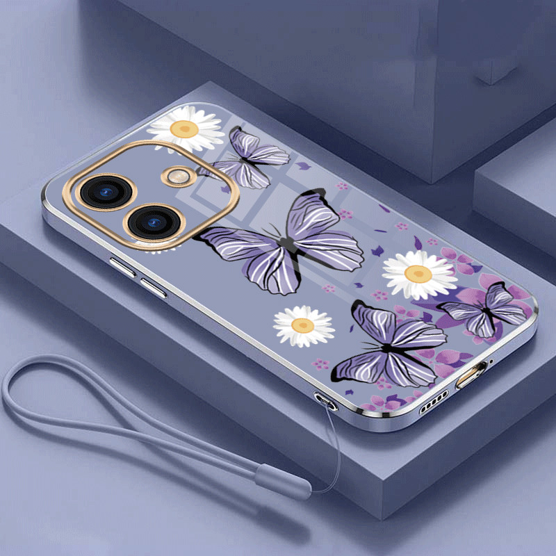 realme Note 60 note60 50 Butterfly Flower Rubber Phone Cover Glossy Plating Case Shockproof Casing with Strap. 