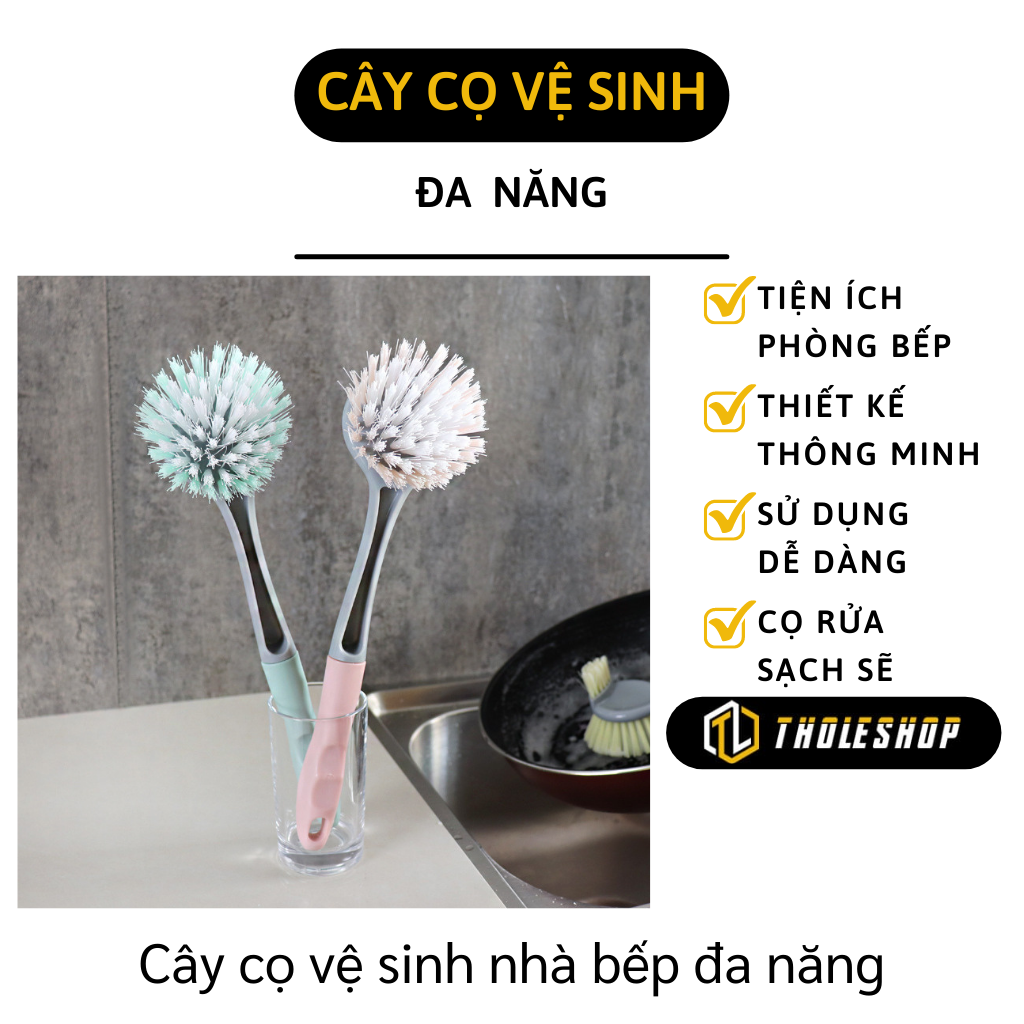 Cây cọ chà xoong nồi - Bàn chải chà nồi, chảo có tay cầm dài 2 đầu tiện dụng - Cọ chà rửa nhà bếp